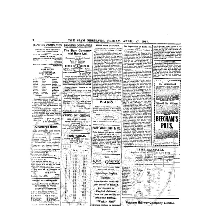 The Siam Observer . Vol.43., No.97 ( April 27, 1917)