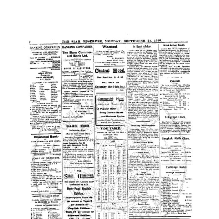 The Siam Observer . Vol.42., No. 216 (September 25, 1916)
