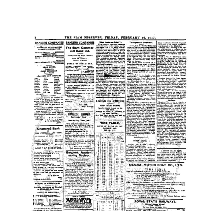 The Siam Observer . Vol.43., No.39 ( February16, 1917)