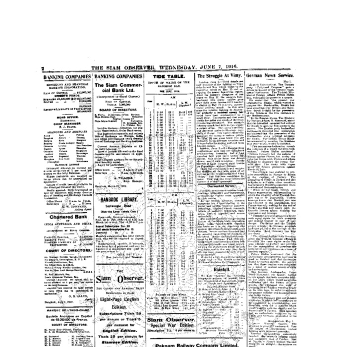 The Siam Observer . Vol.42., No. 125 (June 7, 1916)