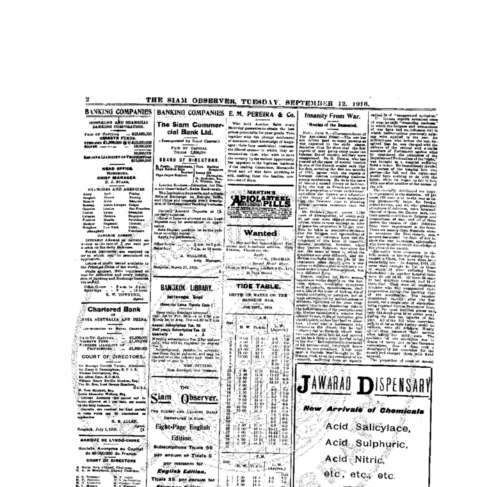 The Siam Observer . Vol.42., No. 205 (September 12, 1916)