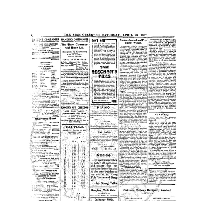 The Siam Observer . Vol.43., No.98 ( April 28, 1917)