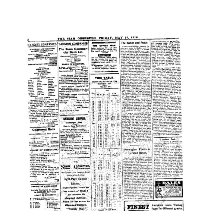 The Siam Observer . Vol.42., No. 111 (May 19, 1916)