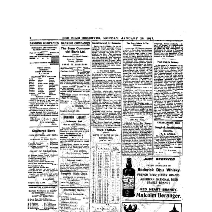 The Siam Observer . Vol.43., No.23 (January 29, 1917)