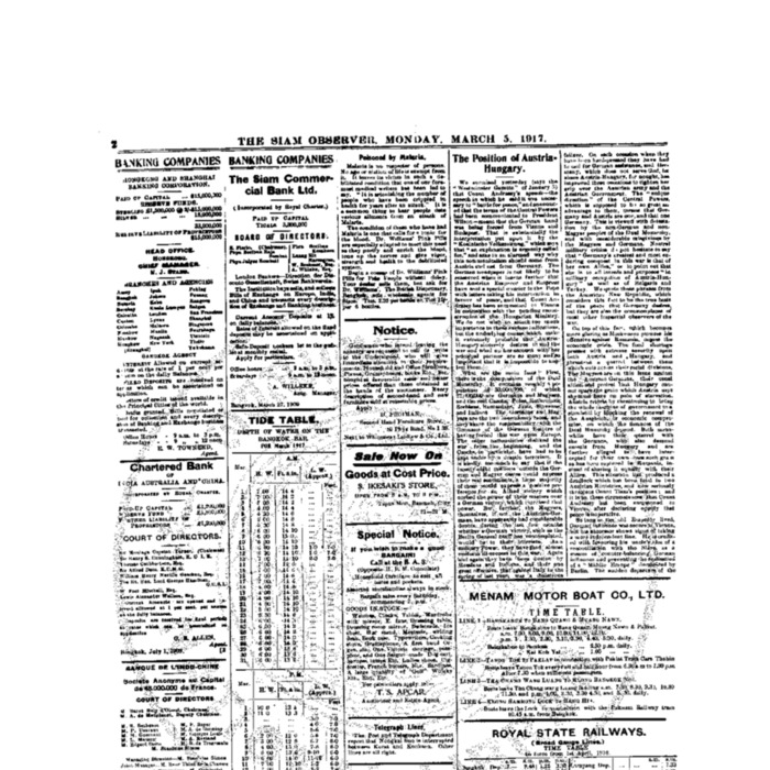 The Siam Observer . Vol.43., No.53 ( March 5, 1917)