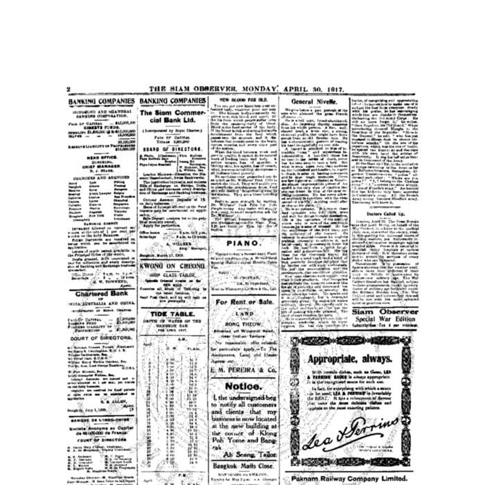 The Siam Observer. Vol.43., No.99 ( April 30, 1917)