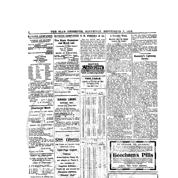 The Siam Observer . Vol.42., No. 203 (September 9, 1916)