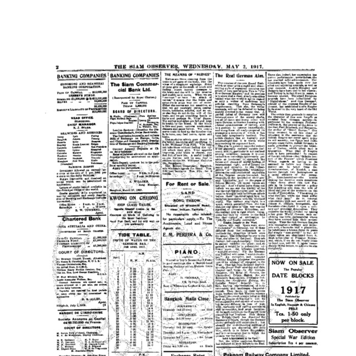 The Siam Observer . Vol.43., No.101 ( May 2, 1917)