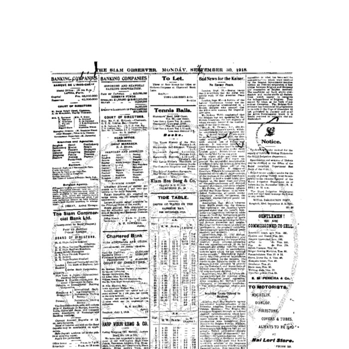 The Siam Observer. Vol.44., No. 214 (September 30, 1918)