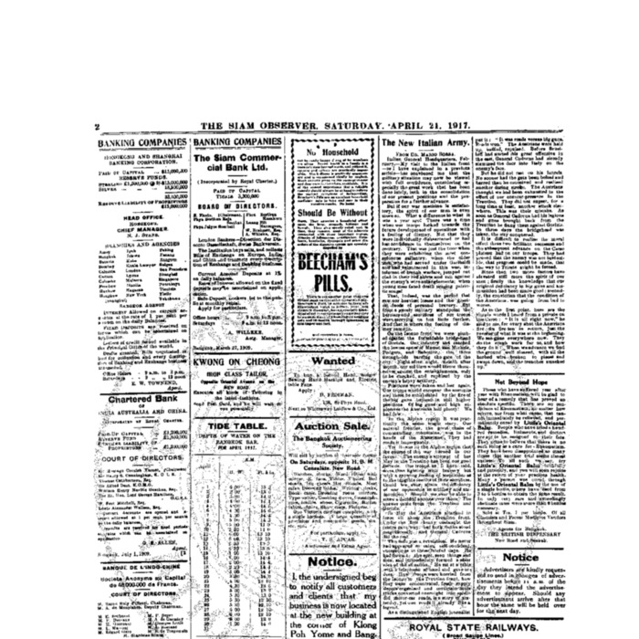 The Siam Observer . Vol.43., No.92 ( April 21, 1917)