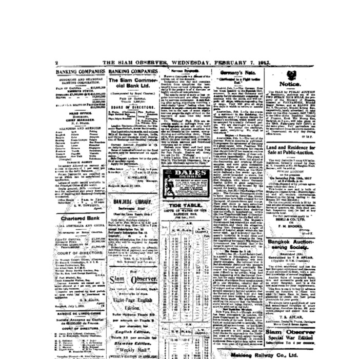The Siam Observer . Vol.43., No.31 ( February7, 1917)