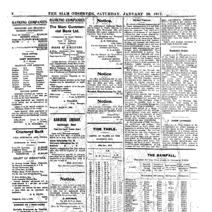 The Siam Observer . Vol.43., No.17 (January 20, 1917)