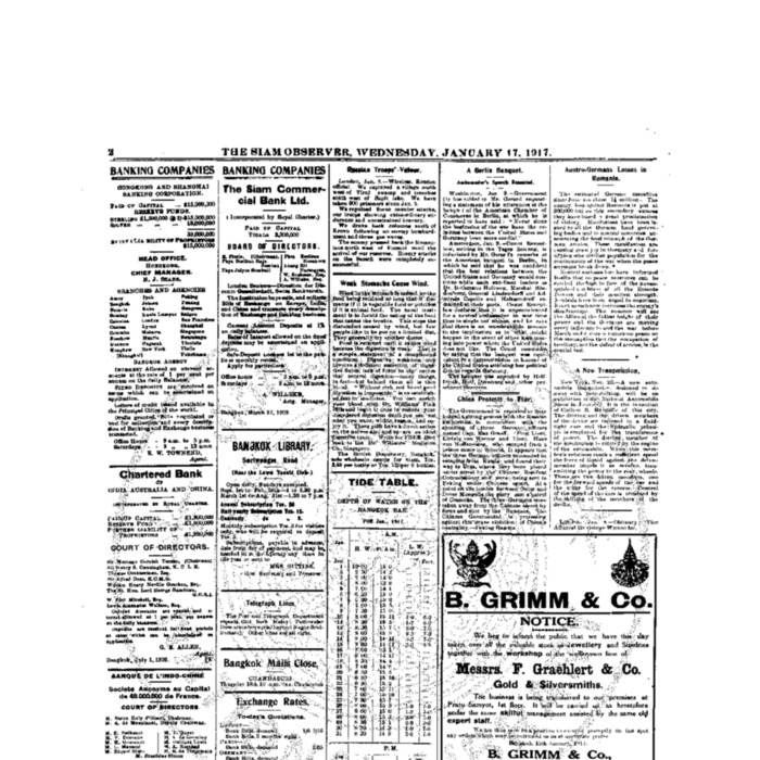 The Siam Observer . Vol.43., No.14 (January 17, 1917)