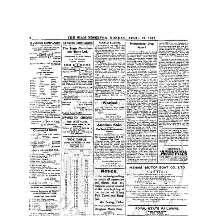 The Siam Observer . Vol.43., No.93 ( April 23, 1917)