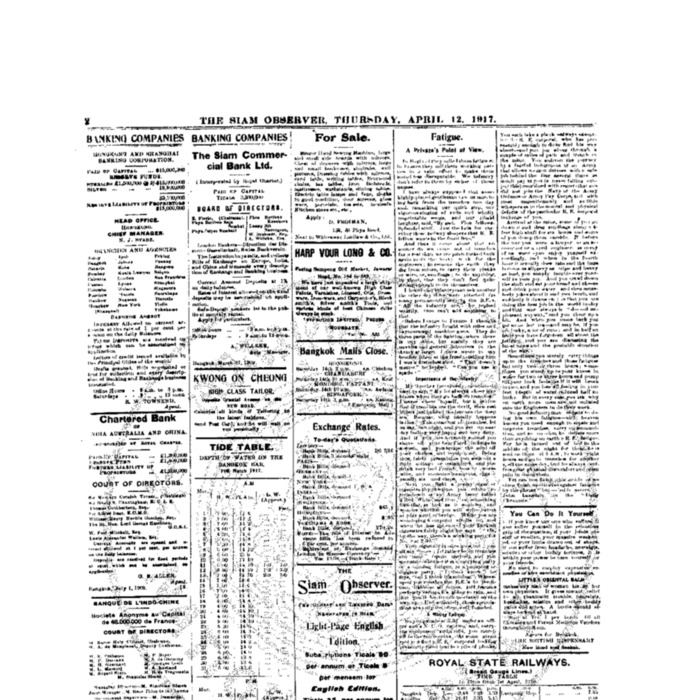 The Siam Observer . Vol.43., No.84 ( April 12, 1917)