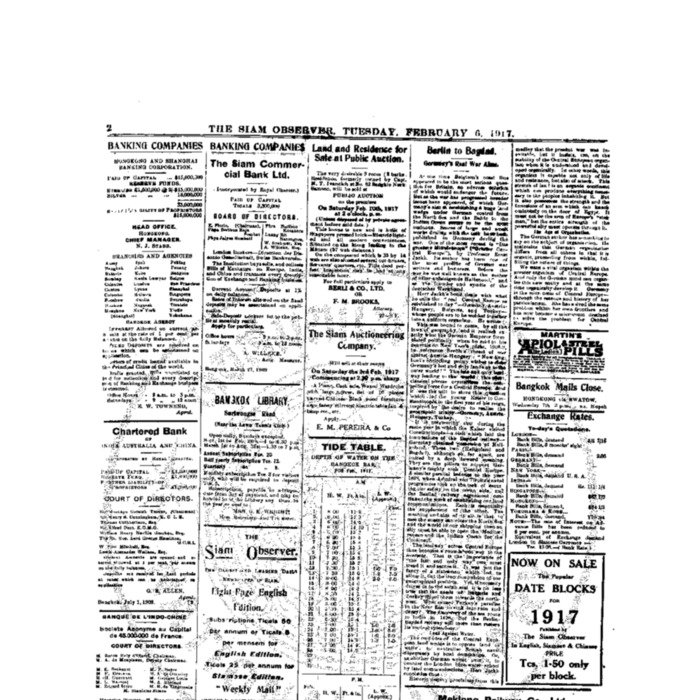 The Siam Observer. Vol.43., No.30 ( February6, 1917)
