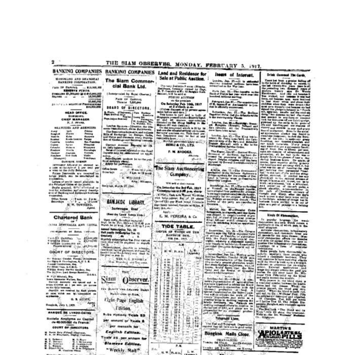 The Siam Observer . Vol.43., No.29 ( February5, 1917)