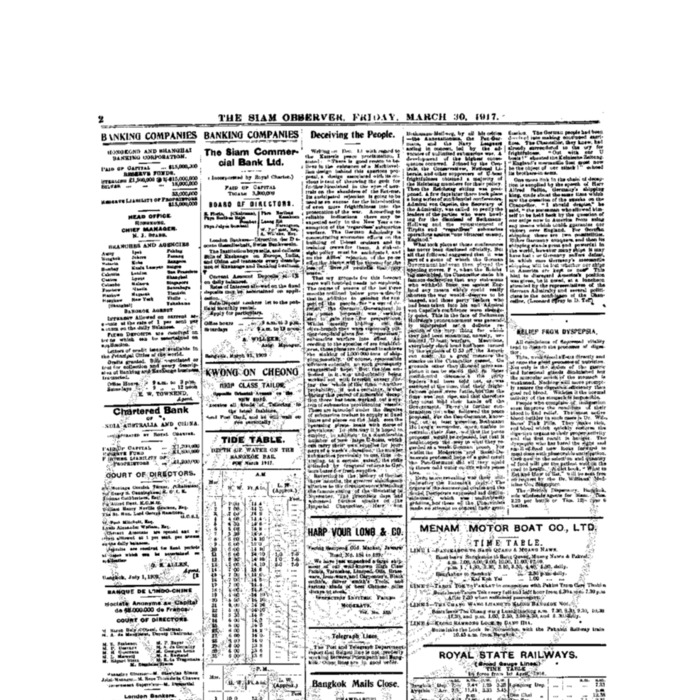 The Siam Observer . Vol.43., No.75 ( March 30, 1917)