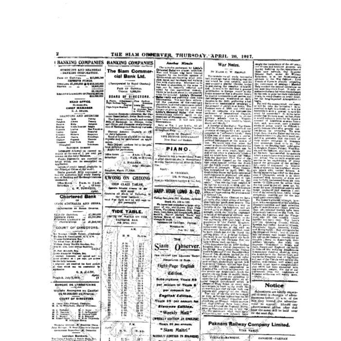 The Siam Observer . Vol.43., No.96 ( April 26, 1917)