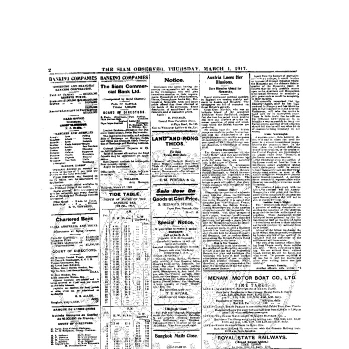The Siam Observer . Vol.43., No.50 ( March 1, 1917)