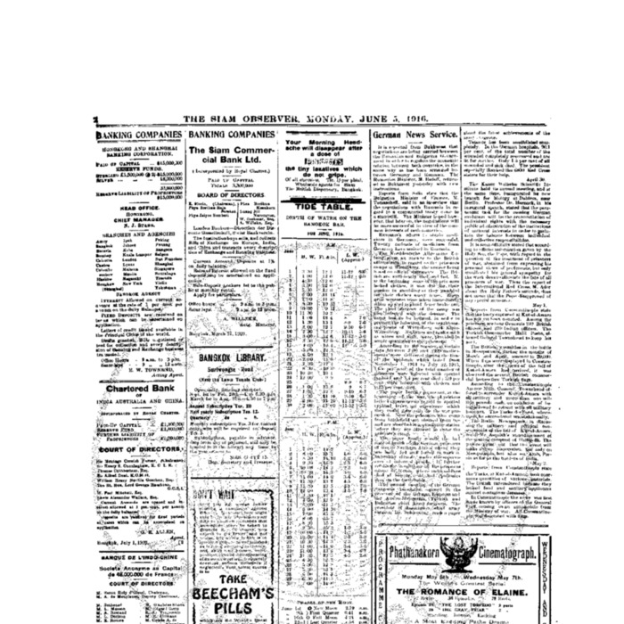 The Siam Observer . Vol.42., No. 123 (June 5, 1916)