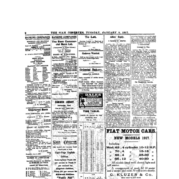 The Siam Observer . Vol.43., No. 7 (January 9, 1917)