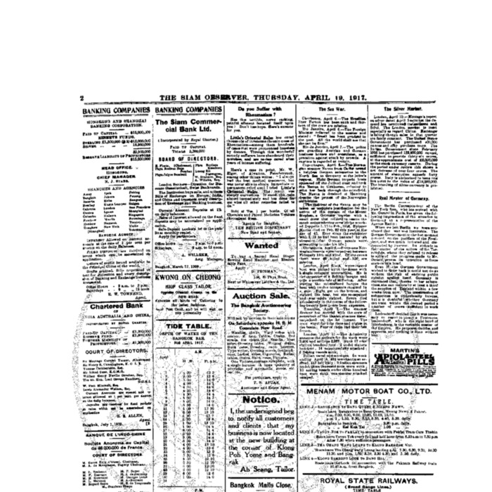 The Siam Observer . Vol.43., No.90 ( April 19, 1917)