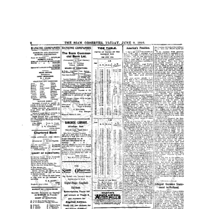 The Siam Observer . Vol.42., No. 127 (June 9, 1916)