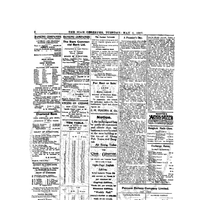 The Siam Observer . Vol.43., No.100 ( May 1, 1917)