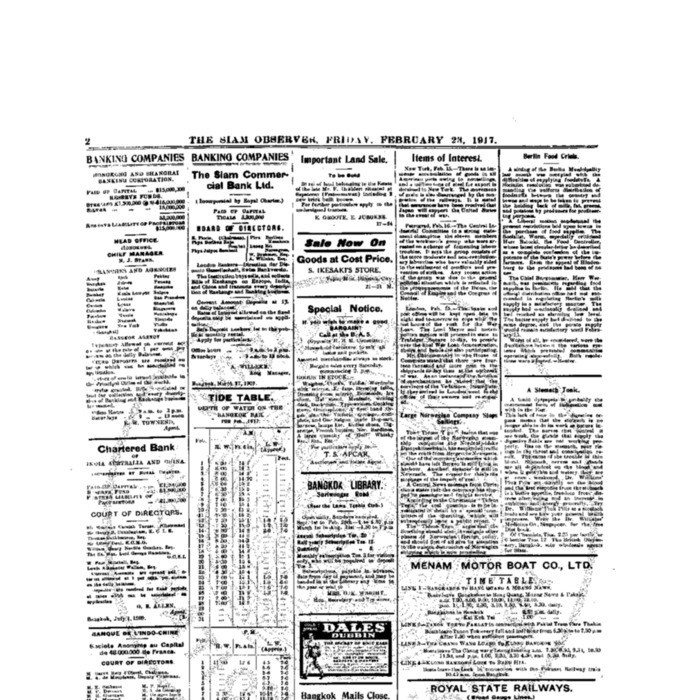 The Siam Observer . Vol.43., No.45 ( February23, 1917)