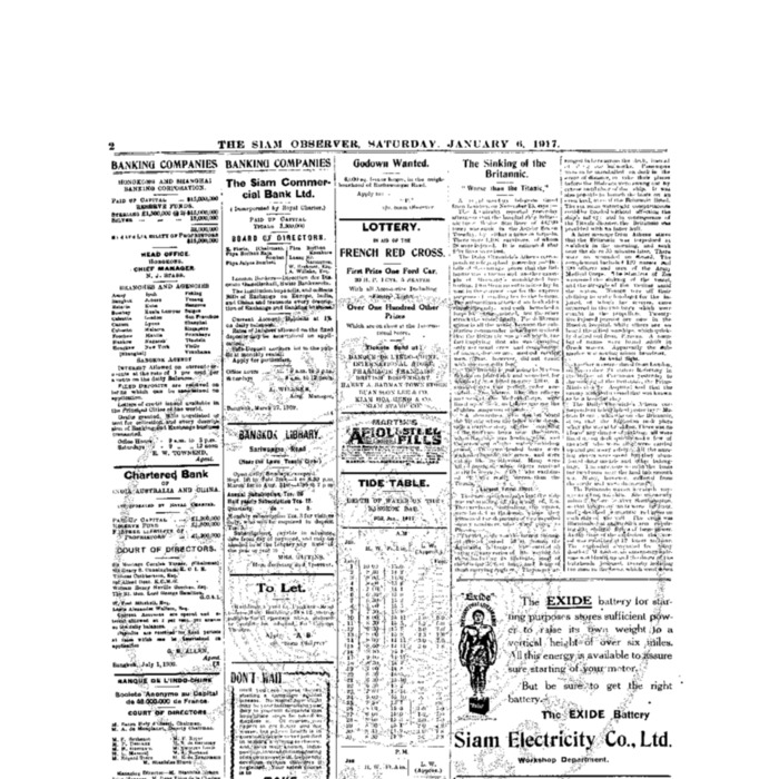 The Siam Observer . Vol.43., No. 5 (January 6, 1917)