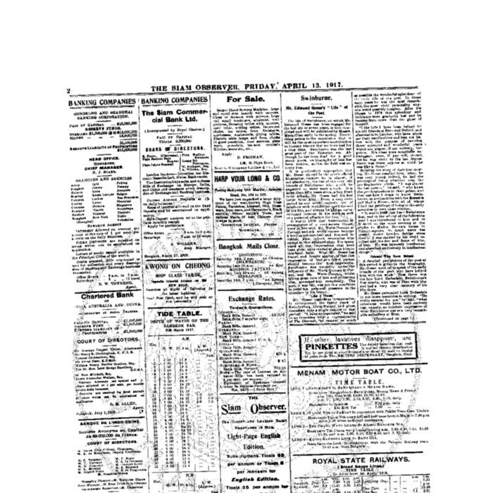 The Siam Observer  . Vol.43., No.85 ( April 13, 1917)