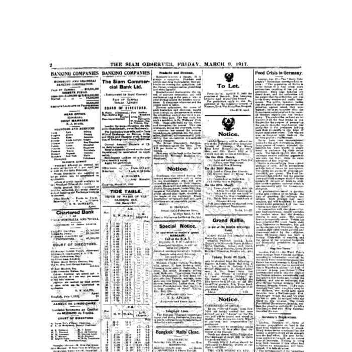 The Siam Observer . Vol.43., No.57 ( March 9, 1917)