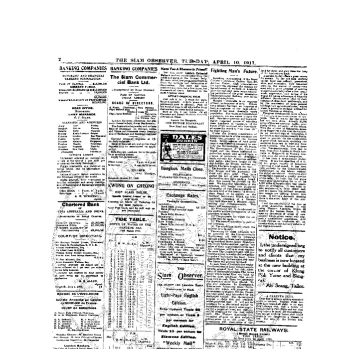 The Siam Observer . Vol.43., No.82 ( April 10, 1917)