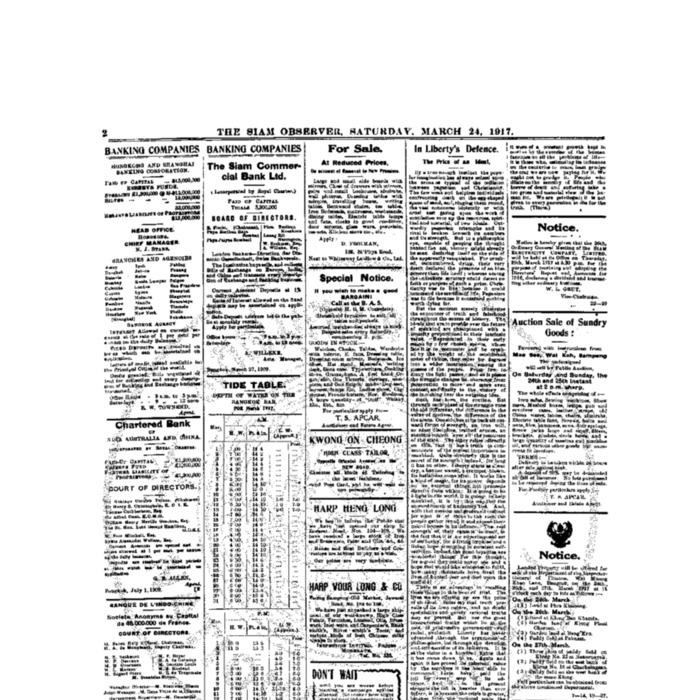 The Siam Observer . Vol.43., No.70( March 24, 1917)