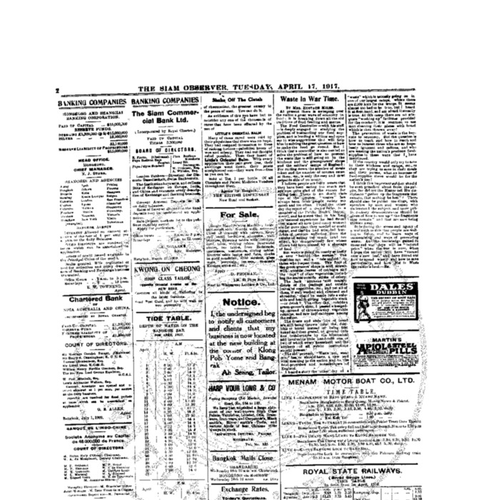 The Siam Observer . Vol.43., No.88 ( April 17, 1917)