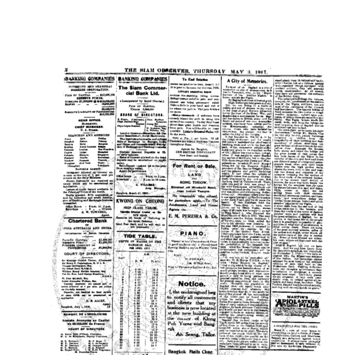 The Siam Observer . Vol.43., No.102 ( May 3, 1917)