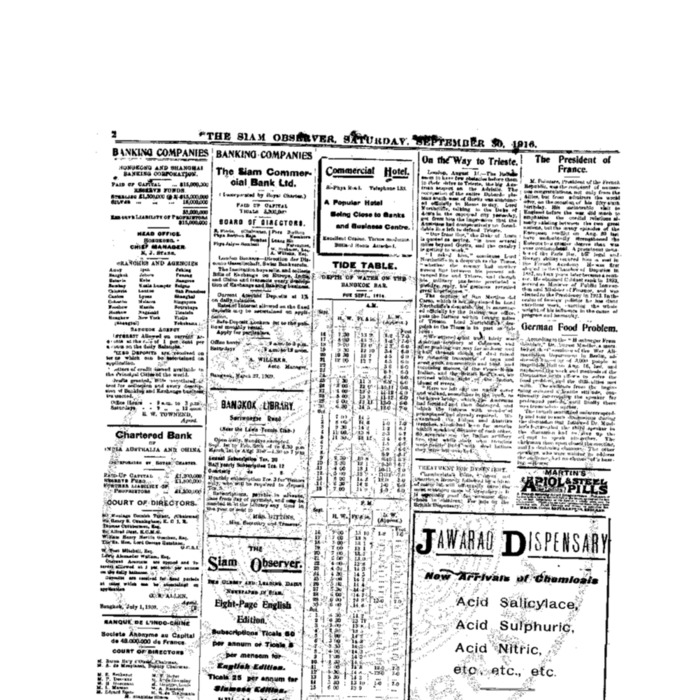 The Siam Observer . Vol.42., No. 221 (September 30, 1916)