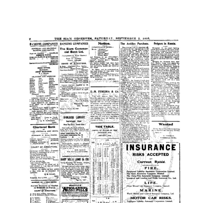 The Siam Observer . Vol.42., No. 197 (September 2, 1916)