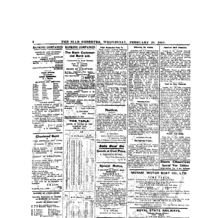 The Siam Observer . Vol.43., No.49 ( February28, 1917)