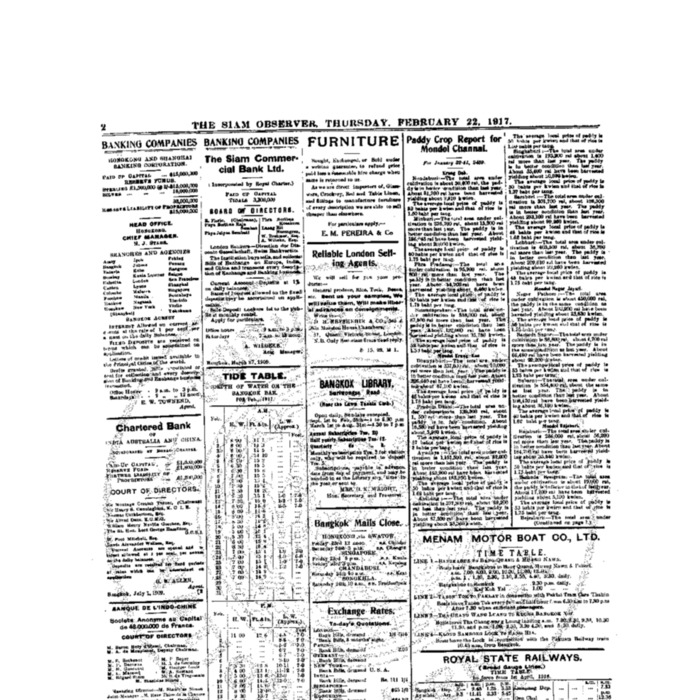 The Siam Observer . Vol.43., No.44 ( February22, 1917)
