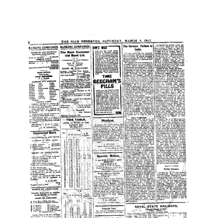 The Siam Observer . Vol.43., No.52 ( March 3, 1917)